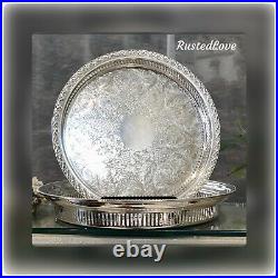 Serving Trays Silver Plated Rogers Spring Flower / Towle Vintage Etched -Set 2