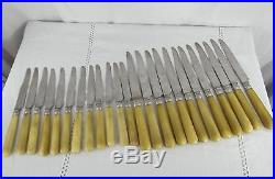 Set 24 Vintage French Knives Silver Collars Horn Handle Stamped BP PARIS