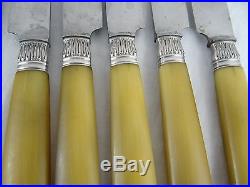 Set 24 Vintage French Knives Silver Collars Horn Handle Stamped BP PARIS