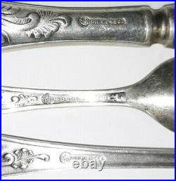 Set Of 18 Vintage Russian USSR Melchior Silver Plate Large Spoons Knives Kiev