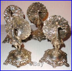 Set Of 4 Exquisite Vintage Germany Signed Wmf Silver Plate Peacock Card Holder