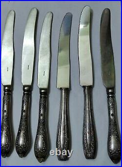 Set Of 6 Silver Plated Dessert HEP Knives Flatware Used Art Vintage Antique