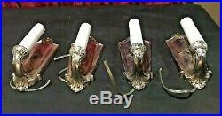 Set Of4 Vintage Antique Victorian Cast Metal Wall Sconces Silver Plate Finish