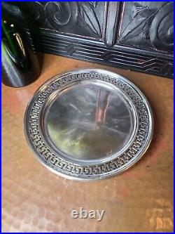 Set of 3 Vintage/ Antique Silver-Plate Chargers with Greek Key Cut Pattern