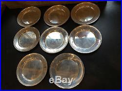 Set of 8 Vintage Estate Sterling Silver Plates 2529, 449 grams, 6 diameter