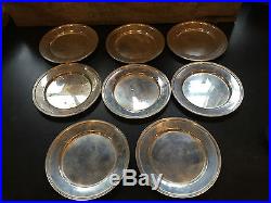 Set of 8 Vintage Estate Sterling Silver Plates 2529, 449 grams, 6 diameter