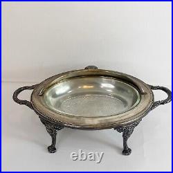 Sheffield Vntg Silver Plate Footed Hinged Roll Top Buffet Serving Dish Tarnished