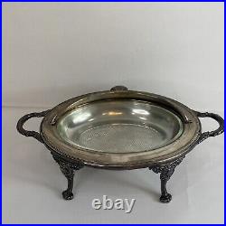 Sheffield Vntg Silver Plate Footed Hinged Roll Top Buffet Serving Dish Tarnished