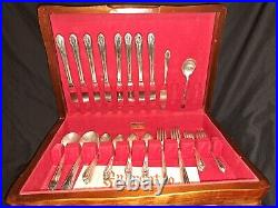 Silver Plate Flatware W. M. Rogers 50 Pieces With Wood Box Vintage