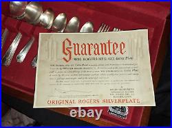 Silver Plate Flatware W. M. Rogers 50 Pieces With Wood Box Vintage