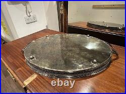 Silver Plate Gallery Tray On Bun Feet, LARGE in size