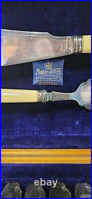 Silver Plate Mappin & Wood Dessert Serving Set of 14 Box Faux Bone Celluloid VTG