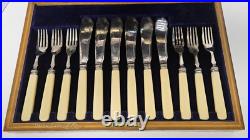 Silver Plate Mappin & Wood Dessert Serving Set of 14 Box Faux Bone Celluloid VTG