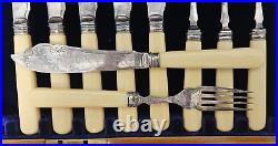 Silver Plate Mappin & Wood Dessert Serving Set of 14 Box Faux Bone Celluloid VTG