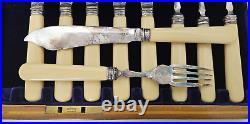 Silver Plate Mappin & Wood Dessert Serving Set of 14 Box Faux Bone Celluloid VTG