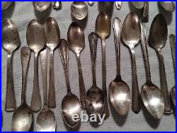 Silver Plate Spoons Vtg Large Lot 120 Serving Soup Sugar Antique Rare