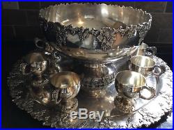 Silver Plated Punch Bowl Set 10 Pieces, EGW&S International Silver Co. Vintage