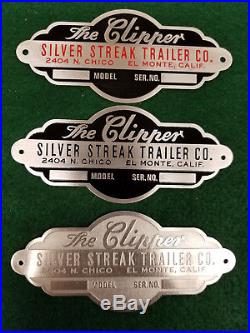 Silver Streak Clipper Vintage Trailer Data Plate Etched Alum. 1940s 50s CHOICE
