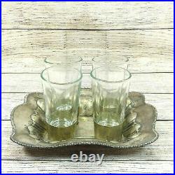 Silver Tray Glasses Vintage Antique Set of 4 Oblong Salver Plate Tea Glass Cups