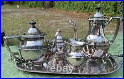 Silver-plate Crescent Coffee & Tea Set WithUniversal Tray Vintage Needs Polishing