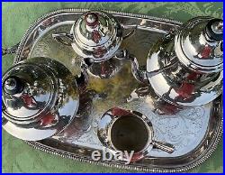 Silver-plate Crescent Coffee & Tea Set WithUniversal Tray Vintage Needs Polishing