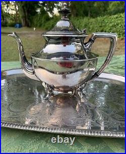 Silver-plate Crescent Coffee & Tea Set WithUniversal Tray Vintage Needs Polishing