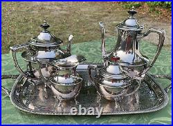 Silver-plate Crescent Coffee & Tea Set WithUniversal Tray Vintage Needs Polishing