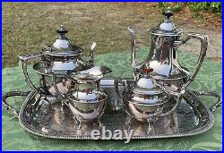 Silver-plate Crescent Coffee & Tea Set WithUniversal Tray Vintage Needs Polishing