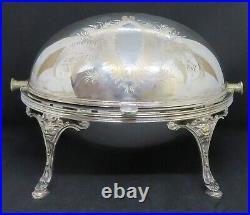 Silver plate electroplate vintage Victorian antique footed roller bacon warmer