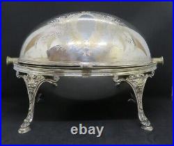 Silver plate electroplate vintage Victorian antique footed roller bacon warmer