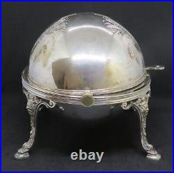 Silver plate electroplate vintage Victorian antique footed roller bacon warmer