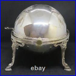 Silver plate electroplate vintage Victorian antique footed roller bacon warmer