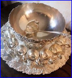 Silverplated Punch bowl Set VINTAGE Grape Pattern Webster Wilcox International