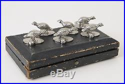 Six Vintage Cast Metal Silver Plated Grouse Game Bird Menu/Place Card Holders