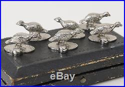 Six Vintage Cast Metal Silver Plated Grouse Game Bird Menu/Place Card Holders