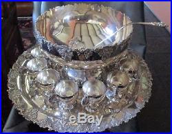 Spectacular VINTAGE 15 Pc Punch Bowl Set Hand Chased Webster Silverplate Grapes