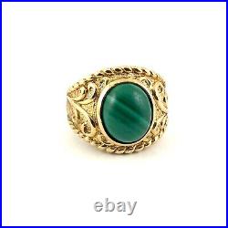 Sterling Silver 925 Gold Plate Vermeil Vintage Malachite Ring Size 8.75
