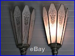 Stunning Vintage Antique Art Deco Silver Plate Wall Sconces 17 Tall Rewired