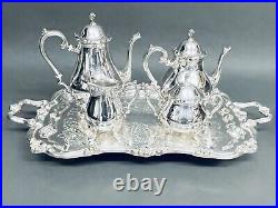 Stunning Vintage Set of 5 Tea Set Silver Plate on Copper By Leonard Silver Co