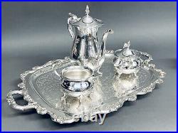 Stunning Vintage Set of Four Old English By Poole Tea Set Silver Plate
