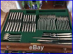 Stunning Vintage Silver Plated Canteen Of Cutlery In Oak Stand. 12 Settings