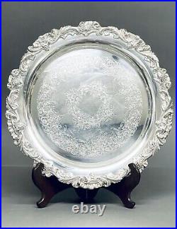 Stunning Vintage Victorian Style 11.5 Inches Diameter Round Silver Plate Tray