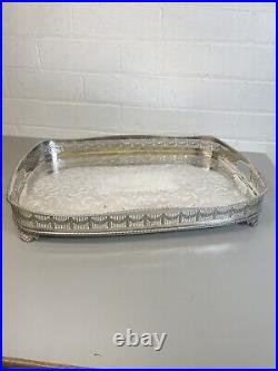 Superb Antique Square Silver Plate High Gallery Tray Downton Abbey Butler Tray