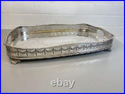 Superb Antique Square Silver Plate High Gallery Tray Downton Abbey Butler Tray