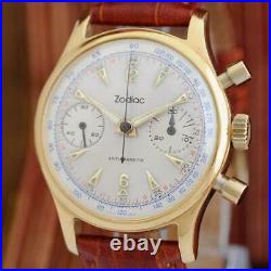 Swiss Vintage Zodiac Chronograph Gold Plated Steel Back Manual Wind Gents Watch