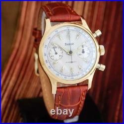 Swiss Vintage Zodiac Chronograph Gold Plated Steel Back Manual Wind Gents Watch