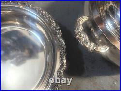 Two Vintage Silver serving bowls with serving spoon & Lid
