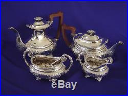 VERY FINE VINTAGE BARKER ELLIS 4-Pc SILVER PLATE REPOUSSE TEA COFFEE SET ENGLAND