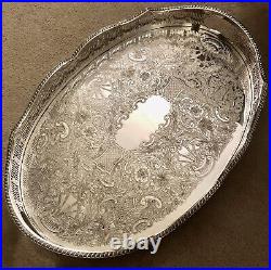 VINERS Vintage Silver Plated Oval Gallery Tea Drinks Serving Butlers Tray