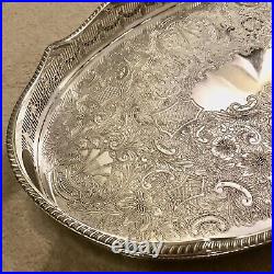 VINERS Vintage Silver Plated Oval Gallery Tea Drinks Serving Butlers Tray